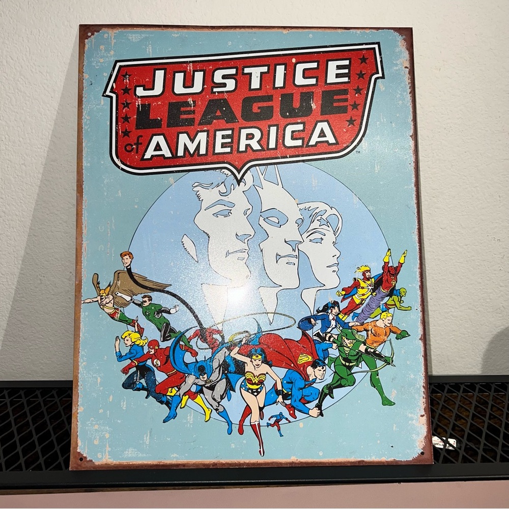 Justice League Retro HOME/GARAGE TIN SIGN Vintage Hero DC Comics 12.5x16"